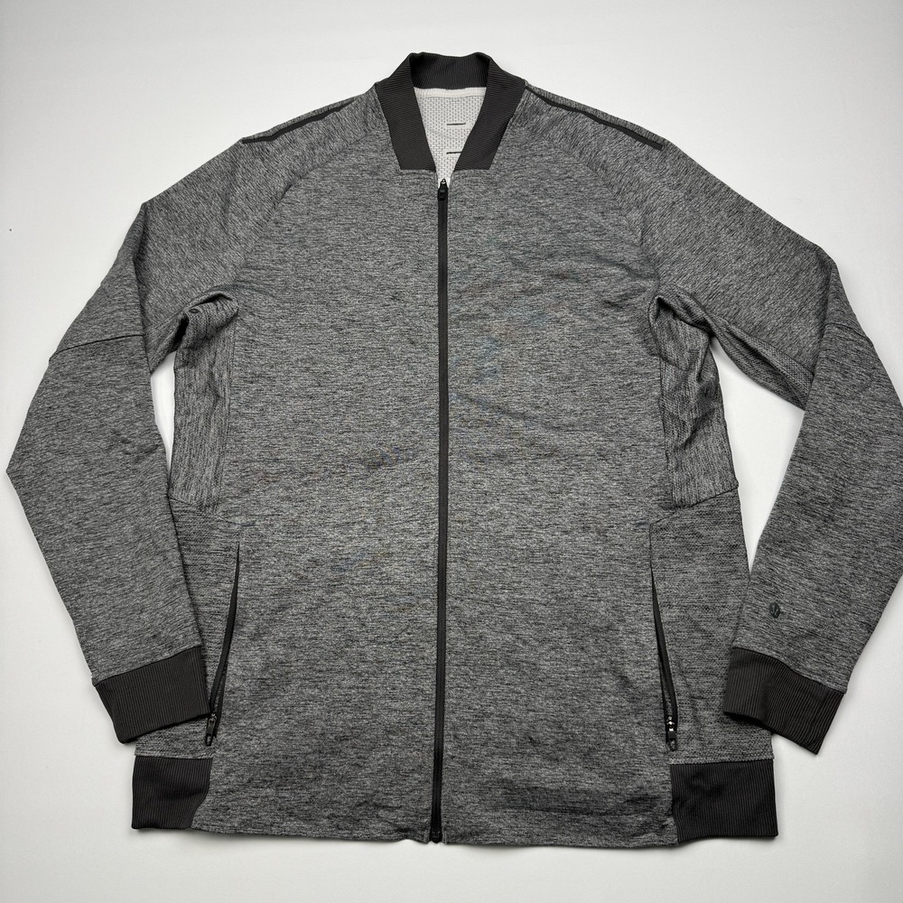 Lululemon Textured Tech Bomber Jacket Mens Large Gray Full Zip Knit